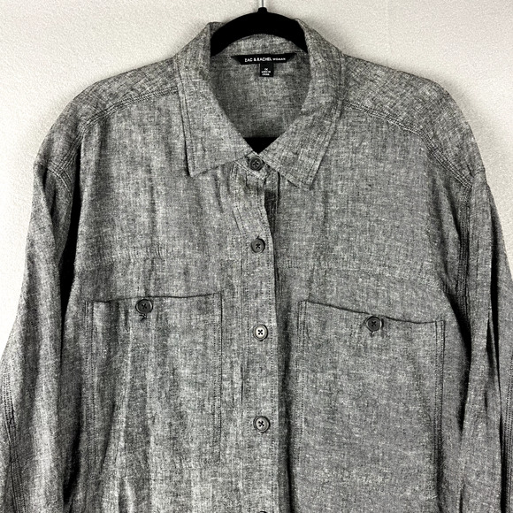 Zac and Rachel Linen Blend Tunic Top Womens 1X Gray Button Up Long Sleeve NWT - Picture 2 of 16